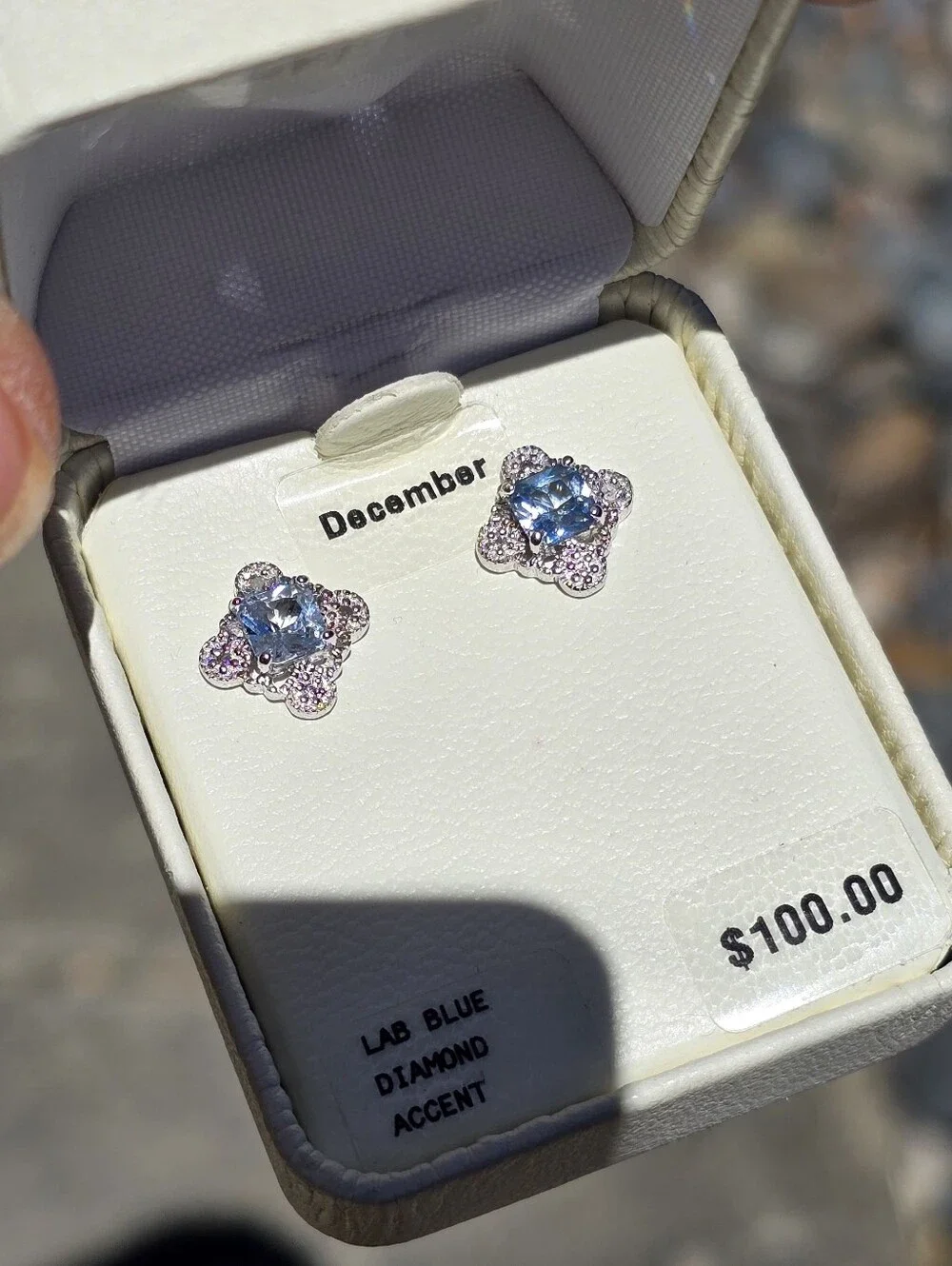 NWT sterling silver 925 blue diamond clover diamond accent December studs earrin